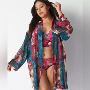CACIQUE Robe Womens Size 14/16 Multicolored Lucille Patchwork Chiffon Kimono NEW